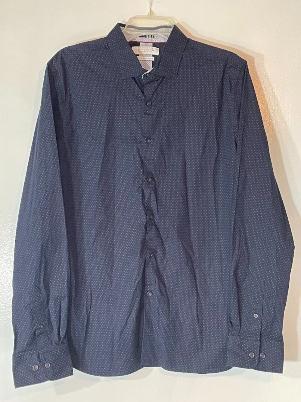 Denim & Flower Ricky Singh Men’s Navy Polka Dot Dress Shirt XL Slim Fit